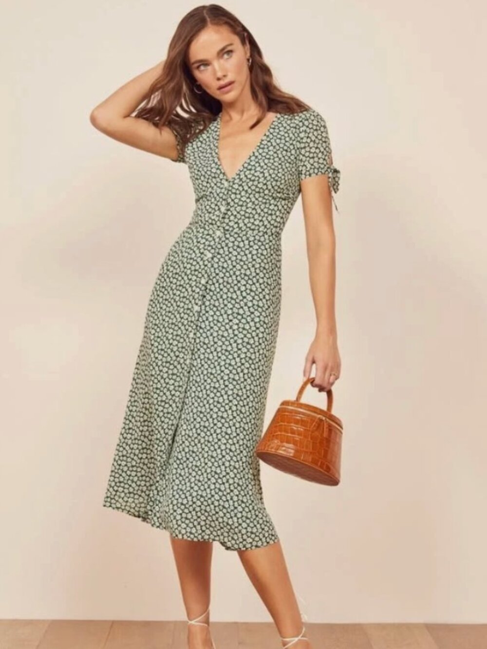 Reformation Rosalinda Floral Tie Sleeve Dress